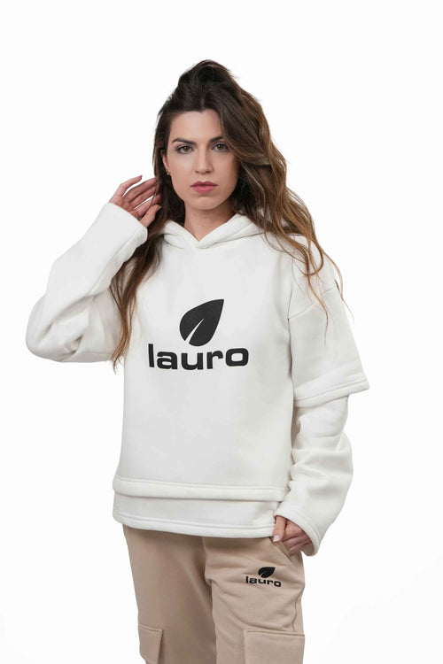Felpa Oversize a strati da Donna Layered 310 GSM – Hoodie Streetwear LS-LU7917 - Lauro Sport