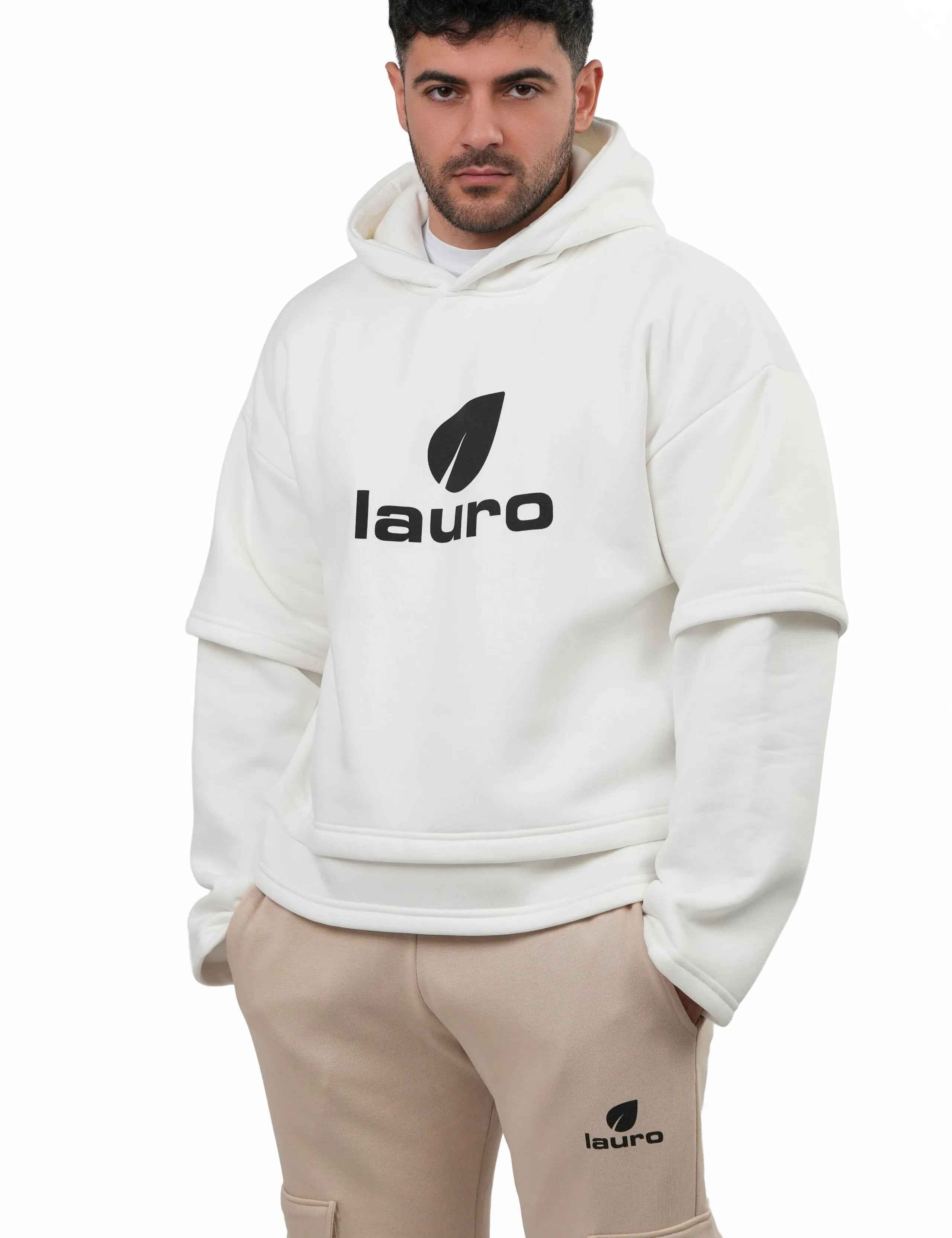 Felpa Oversize Hoodie Layered Uomo 310 GSM – LS-LU7917 - Lauro Sport